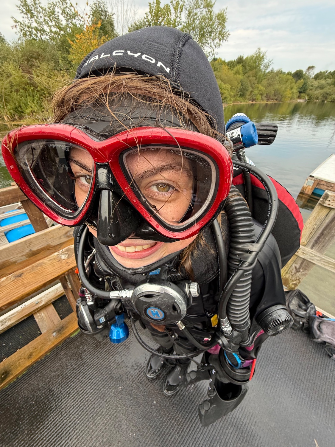 Bailey geared up in a rebreather rig